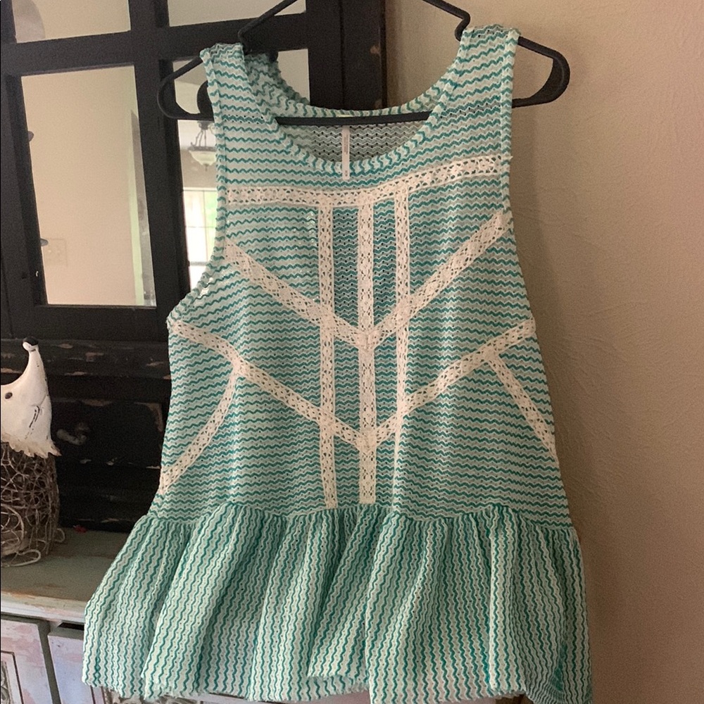 Free People Sequin Peplum Tank Top in Green and White